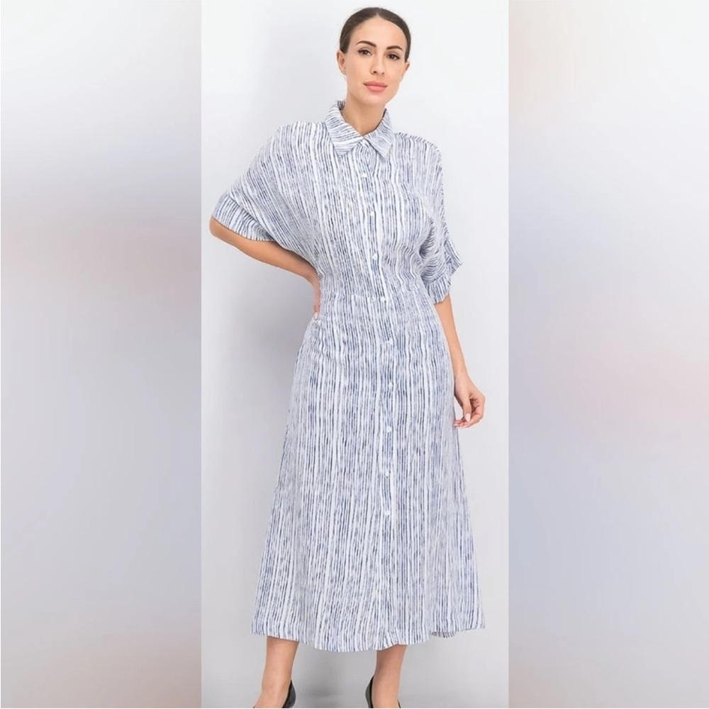 Mango Blue-White Striped Button-Down Dress